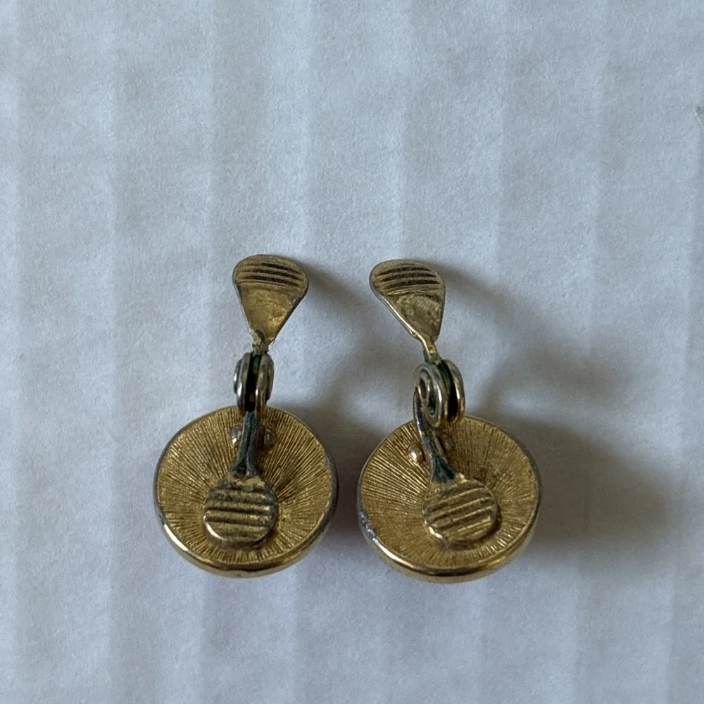 Earrings. Red And Gold Clip on. By Monet. Vintage
